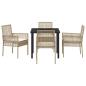 Preview: 5-teiliges Garten Esszimmerset mit Kissen in Beige aus Poly Rattan