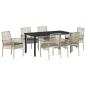 Preview: 7-teiliges Garten Essset mit Kissen Hellgrau Poly Rattan