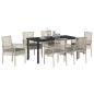 Preview: 7-teiliges Garten Essset mit Kissen Hellgrau Poly Rattan