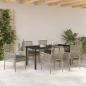 Preview: 7-teiliges Garten Essset mit Kissen Hellgrau Poly Rattan
