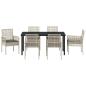 Preview: 7-teiliges Garten Essset mit Kissen Hellgrau Poly Rattan