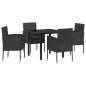 Preview: 5-teiliges Garten-Ess-Set mit Kissen Schwarz Poly-Rattan