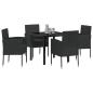 Preview: 5-teiliges Garten-Ess-Set mit Kissen Schwarz Poly-Rattan