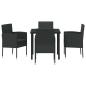Preview: 5-teiliges Garten-Ess-Set mit Kissen Schwarz Poly-Rattan