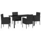 Preview: 5-teiliges Garten Esstischset mit Kissen Schwarz Poly-Rattan