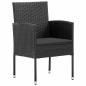 Preview: 5-teiliges Garten Esstischset mit Kissen Schwarz Poly-Rattan