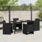 Preview: 5-teiliges Garten-Essset mit Kissen aus schwarzem Poly-Rattan
