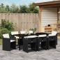 Preview: ARDEBO.de - 9-teiliges Garten-Essset mit Kissen aus schwarzem Poly-Rattan