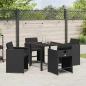 Preview: 5-teiliges Garten-Essset mit Kissen Schwarz Poly-Rattan