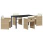Preview: 5-teiliges Garten-Dining-Set mit Kissen Beige Poly-Rattan