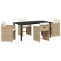 Preview: 5-teiliges Garten Esstisch Set mit Kissen - Beiges Poly Rattan