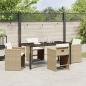 Preview: 5-teiliges Garten Esstisch Set mit Kissen - Beiges Poly Rattan