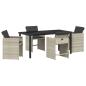 Preview: 5-teiliges Garten-Esszimmer-Set mit Kissen Hellgrau Poly Rattan