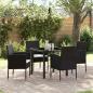 Preview: ARDEBO.de - 5-teiliges Garten Essgruppen Set mit Kissen schwarzes Poly-Rattan