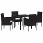 Preview: 5-teiliges Garten Essgruppen Set mit Kissen schwarzes Poly-Rattan