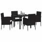 Preview: 5-teiliges Garten Essgruppen Set mit Kissen schwarzes Poly-Rattan