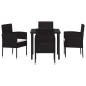 Preview: 5-teiliges Garten Essgruppen Set mit Kissen schwarzes Poly-Rattan