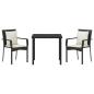 Preview: 3-teiliges Garten-Ess-Set mit Kissen Schwarz Poly Rattan