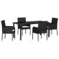 Preview: 5-teiliges Garten-Ess-Set mit Kissen Schwarz Poly-Rattan