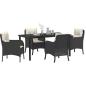 Preview: 5-teilige Garten Essgruppe mit Kissen Schwarz Poly Rattan