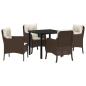 Preview: 5-teiliges Garten-Ess-Set mit Kissen Braun Poly-Rattan