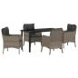 Preview: 5-teiliges Garten-Ess-Set mit Kissen Grau Poly Rattan