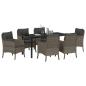 Preview: 7-teiliges Garten-Ess-Set mit Kissen Grau Poly-Rattan