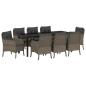 Preview: 9-teiliges Garten-Esszimmer-Set mit Kissen Grau Poly Rattan