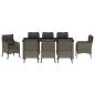 Preview: 9-teiliges Garten-Esszimmer-Set mit Kissen Grau Poly Rattan