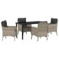 Preview: 5-teiliges Garten-Essset mit Kissen Hellgrau Poly-Rattan