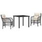 Preview: 3-teiliges Garten Esstisch Set mit Kissen Schwarz Poly Rattan