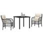 Preview: 3-teiliges Garten Esstisch Set mit Kissen Schwarz Poly Rattan