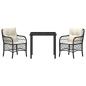 Preview: 3-teiliges Garten Esstisch Set mit Kissen Schwarz Poly Rattan
