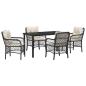 Preview: 5-teiliges Garten-Dining-Set mit Kissen Schwarz Poly Rattan