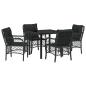 Preview: 5-teiliges Garten-Dining-Set mit Kissen Schwarz Poly-Rattan