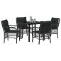 Preview: 5-teiliges Garten-Dining-Set mit Kissen Schwarz Poly-Rattan