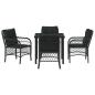 Preview: 5-teiliges Garten-Dining-Set mit Kissen Schwarz Poly-Rattan