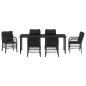 Preview: 7-teiliges Garten-Ess-Set mit Kissen Schwarz Poly-Rattan