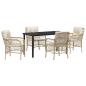 Preview: 5-teiliges Garten Essgruppe mit Kissen Beige Poly Rattan