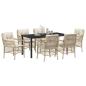 Preview: 7-teiliges Garten Essgruppe mit Kissen Beige Poly Rattan