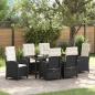 Preview: ARDEBO.de - 7-teiliges Garten-Esszimmer-Set mit Kissen - Schwarzes Poly-Rattan