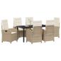 Preview: 7-teiliges Garten-Dining-Set mit Kissen Beige Poly-Rattan
