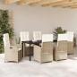 Preview: 7-teiliges Garten-Dining-Set mit Kissen Beige Poly-Rattan