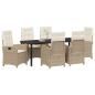Preview: ARDEBO.de - 7-teiliges Garten-Dining-Set mit Kissen aus beigem Poly Rattan