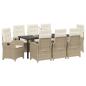 Preview: ARDEBO.de - 9-teiliges Garten-Dining-Set mit Kissen Beige Poly-Rattan