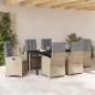 Preview: 7-teiliges Garten-Essset mit Kissen Beige Poly Rattan