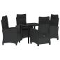 Preview: 5-teiliges Garten-Esstischset mit Kissen - Schwarzes Poly-Rattan