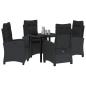 Preview: 5-teiliges Garten-Esstischset mit Kissen - Schwarzes Poly-Rattan