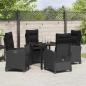 Preview: 5-teiliges Garten-Esstischset mit Kissen - Schwarzes Poly-Rattan