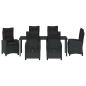 Preview: 7-teiliges Garten-Esstisch-Set mit Kissen Schwarz Poly-Rattan
